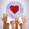 Stop racism international day poster with hands and heart planet