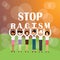 Stop racism multi ethnicity group of people holding sign againts racial discrimination movement