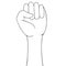 Stop racism. Sketch. Fist raised to the top. Sign of protest. The struggle for rights and justice. Vector illustration. Isolated.