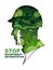 Stop rainforest deforestation poster, banner template. Vector paper cut green jungle plants, animals inside of man head.
