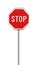 Stop road sign on metal pole isolated