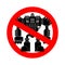 Stop Robot Battle. Forbidden red road sign. No Cyborg warrior future. Ban Vector illustration.