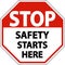 Stop Safety Starts Here Signs On White Background