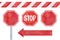 `Stop Sign` collection with text and blank sign variation, bright arrow and seamless repeatable border with diagonal stripes.