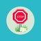 Stop sign with grass and flowers flat design