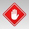 Stop sign. Hand icon. Warning symbol. Signal stop restricted sign. Halt icon silhouette hand red color isolated on background. Pro