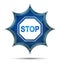 Stop sign icon magical glassy sunburst blue button