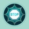 Stop sign icon magical glassy sunburst blue button sky blue background