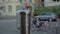 Stop sign located on street of Ljubljana flashes with red