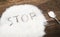 Stop sign made of granular sugar