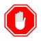 Stop sign. Red prohibitive sign with human hand in the shape of an octagon. Stop the gesture with your hand, do not enter, it is