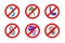 Stop spread virus symbol set. Cartoon germ characters prohobition vector illustration on white background. Fly bacteria