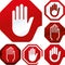Stop sticker. Seven hand stop icons on octagon button