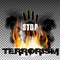 Stop terrorism hand in the fire smoke