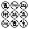 Stop terrorism, no crime, no terrorist group warning signs vector icons set