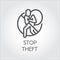 Stop theft line icon. Graphic label against the theft of things, piracy, hacking, information and personal property