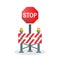 Stop traffic road barrier icon in flat style. Roadwork vector illustration on isolated background. Safety barricade sign business