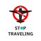 Stop travel red sign with plane shape COVID-19. Coronavirus prevention. Coronavirus protection. Vector illustration