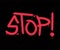 STOP. Urban street graffiti style with splash effects and drops in red on black background