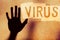 Stop Virus concept danger creepy scary hand shadow on grunge aged wall graphic design for disease outbreak cover background with