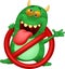 Stop virus - green virus in red alert sign