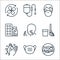 stop virus line icons. linear set. quality vector line set such as handshake, medical mask, wash, broom, head, drugs, mask,