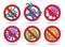 Stop viruses cartoon emblems set