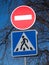 Stop and walk road traffic signs