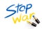 Stop War text drawing by Lipstick blue and yellow color, Peace Pray for Ukraine and Stop war concept design illustration isolated