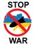 Stop war in Ukraine concept vector poster. Nuclear bomb over Ukraine map in red circle, stop symbol. Aggression and