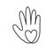 Stop war in Ukraine. Hand drawn monoline hand with heart Encourage donate logo. Concept idea of donation and help icon