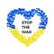 Stop The War in Ukraine template. Stop war and military aggression. Blue and yellow Ukraine flag in heart silhouette