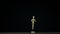 Stopmotion running wooden figure dummy in studio on black background rotates with freezed motion