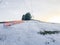 Stopped ski elevator in poor snow weather white skiing slope hill in germany