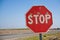 Stopsign with bullet hole