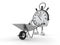 Stopwatch character carrying wheelbarrow