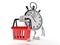 Stopwatch character holding shopping basket