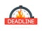 Stopwatch with fire flame badge. Deadline concept. Vector icon