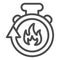 Stopwatch in fire line icon. Firefighting time is running out outline style pictogram on white background. Timer with