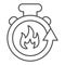 Stopwatch in fire thin line icon. Firefighting time is running out outline style pictogram on white background. Timer
