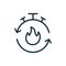 Stopwatch with Flame Line Icon. Burn Calories Concept Linear Pictogram. Metabolism, Burn Kcal, Lose Weight Outline Icon