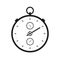 Stopwatch icon in flat style, black round timer on white background. Sport clock. Chronometer. Time tool. Vector design element fo
