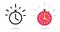 Stopwatch icon vector line outline art graphic set, flat chronometer timer stop watch pictogram simple countdown deadline symbol