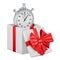 Stopwatch inside gift box, gift concept. 3D rendering