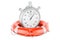 Stopwatch inside lifebuoy, save time concept. 3D rendering