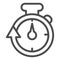 Stopwatch line and solid icon. Speedometer with arrow around timer symbol, outline style pictogram on white background