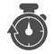Stopwatch line and solid icon. Speedometer with arrow around timer symbol, outline style pictogram on white background