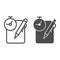 Stopwatch, pen and paper line and solid icon, school concept, School exam test sign on white background, check of