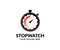 Stopwatch, Timer , Outline stopwatch logo design. Classic mechanical analog, countdown timer symbol, sport clock with red colored