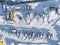 Storage of boats in winter under snow, shelter awning pier, aerial top view